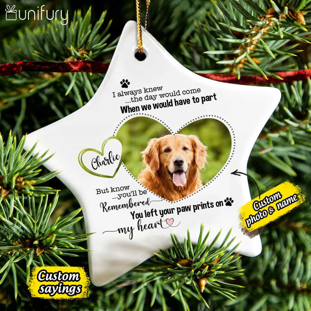 Dog Memorial Ornament - Cat Memorial Ornament - Custom Photo & Sayings - Personalized Christmas Ceramic Ornament - (Printed On Both Sides)