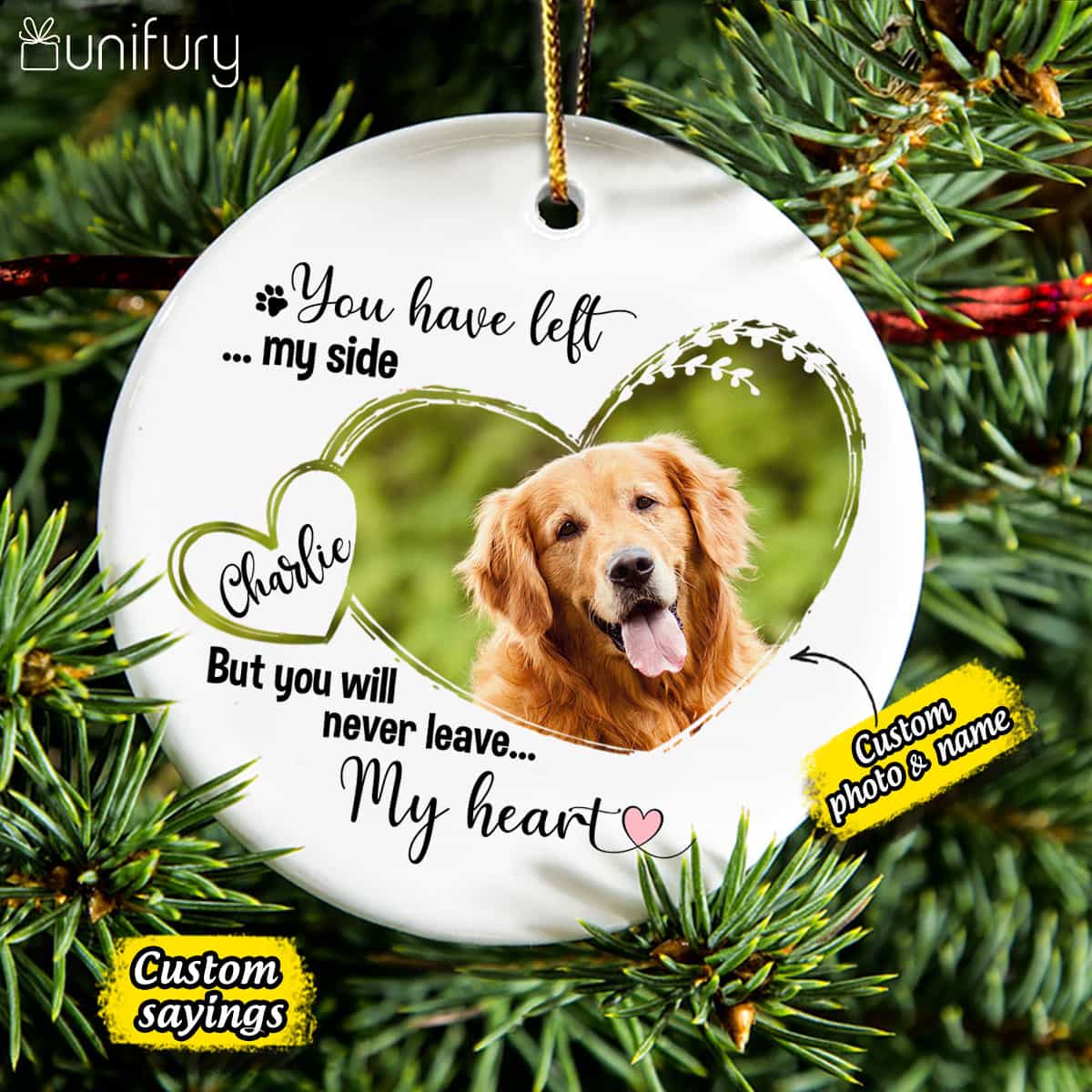 Dog Memorial Ornament - Cat Memorial Ornament - Custom Photo & Sayings - Personalized Christmas Ceramic Ornament - (Printed On Both Sides)