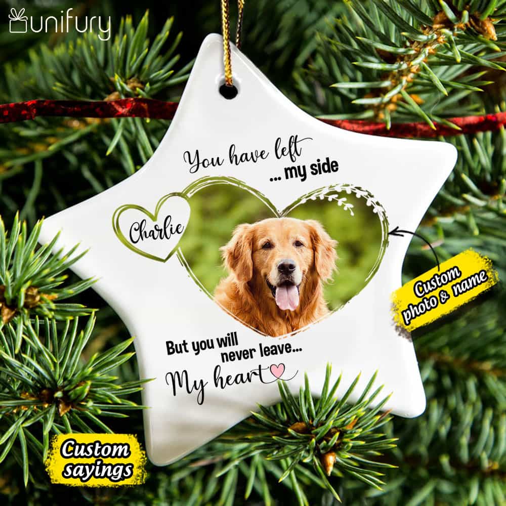 Dog Memorial Ornament - Cat Memorial Ornament - Custom Photo & Sayings - Personalized Christmas Ceramic Ornament - (Printed On Both Sides)