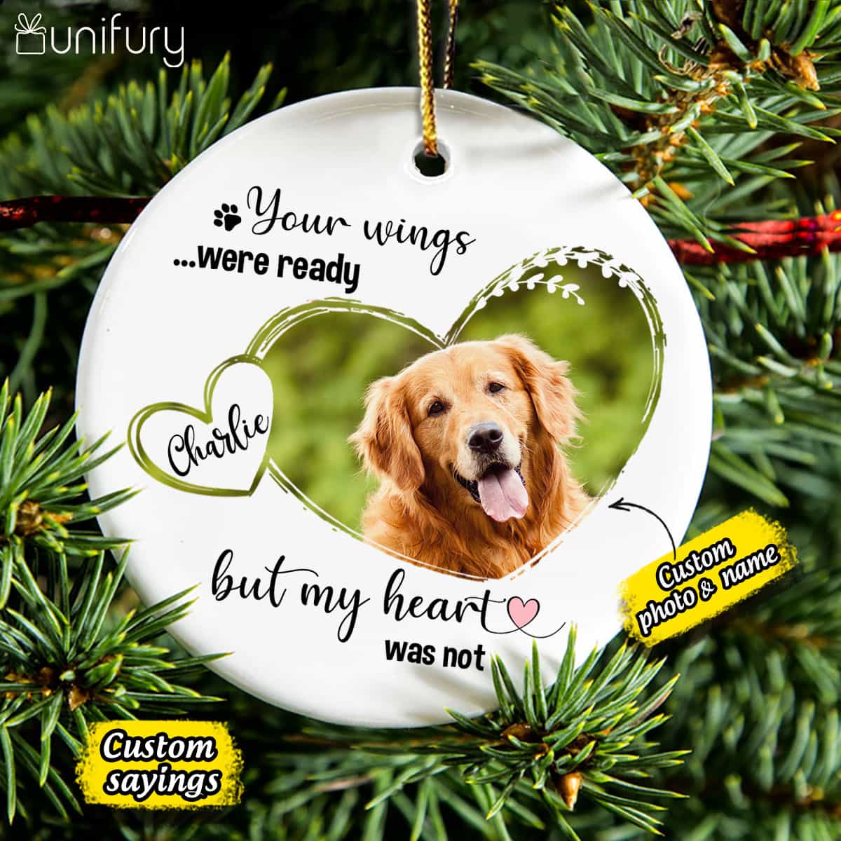 Dog Memorial Ornament - Cat Memorial Ornament - Custom Photo & Sayings - Personalized Christmas Ceramic Ornament - (Printed On Both Sides)