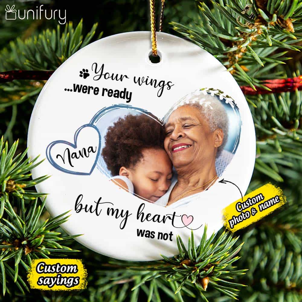 Personalized Memorial Christmas Ceramic Ornaments for lost loved one (PRINTED ON BOTH SIDES) - Custom photo & sayings
