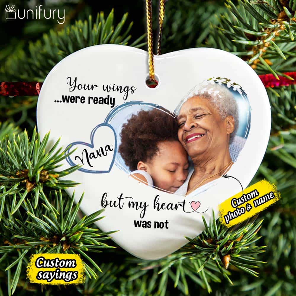 Personalized Memorial Christmas Ceramic Ornaments for lost loved one (PRINTED ON BOTH SIDES) - Custom photo & sayings