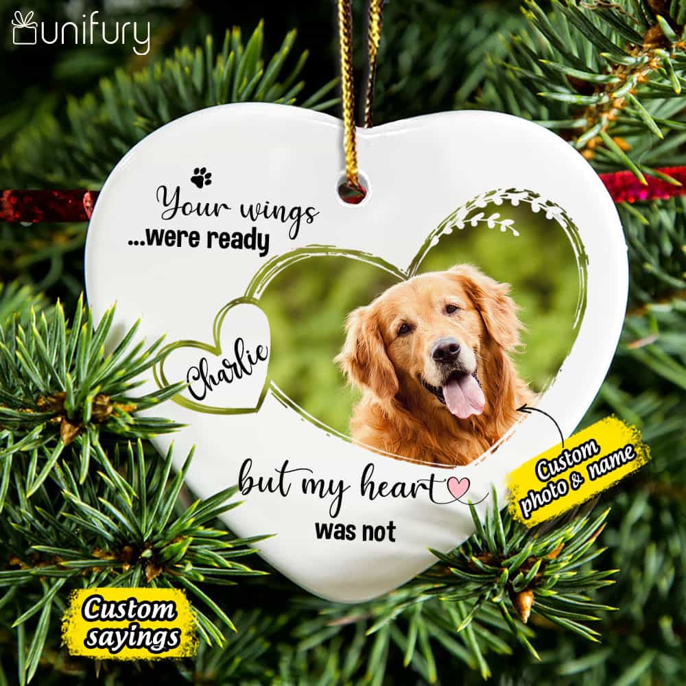 Dog Memorial Ornament - Cat Memorial Ornament - Custom Photo & Sayings - Personalized Christmas Ceramic Ornament - (Printed On Both Sides)