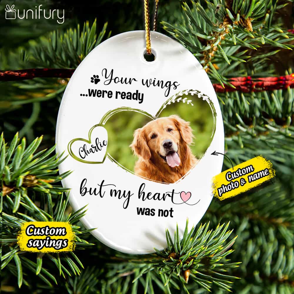 Dog Memorial Ornament - Cat Memorial Ornament - Custom Photo & Sayings - Personalized Christmas Ceramic Ornament - (Printed On Both Sides)