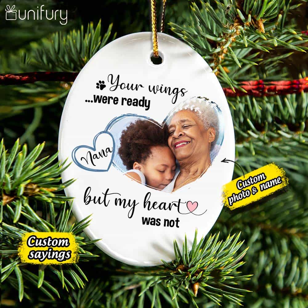Personalized Memorial Christmas Ceramic Ornaments for lost loved one (PRINTED ON BOTH SIDES) - Custom photo & sayings
