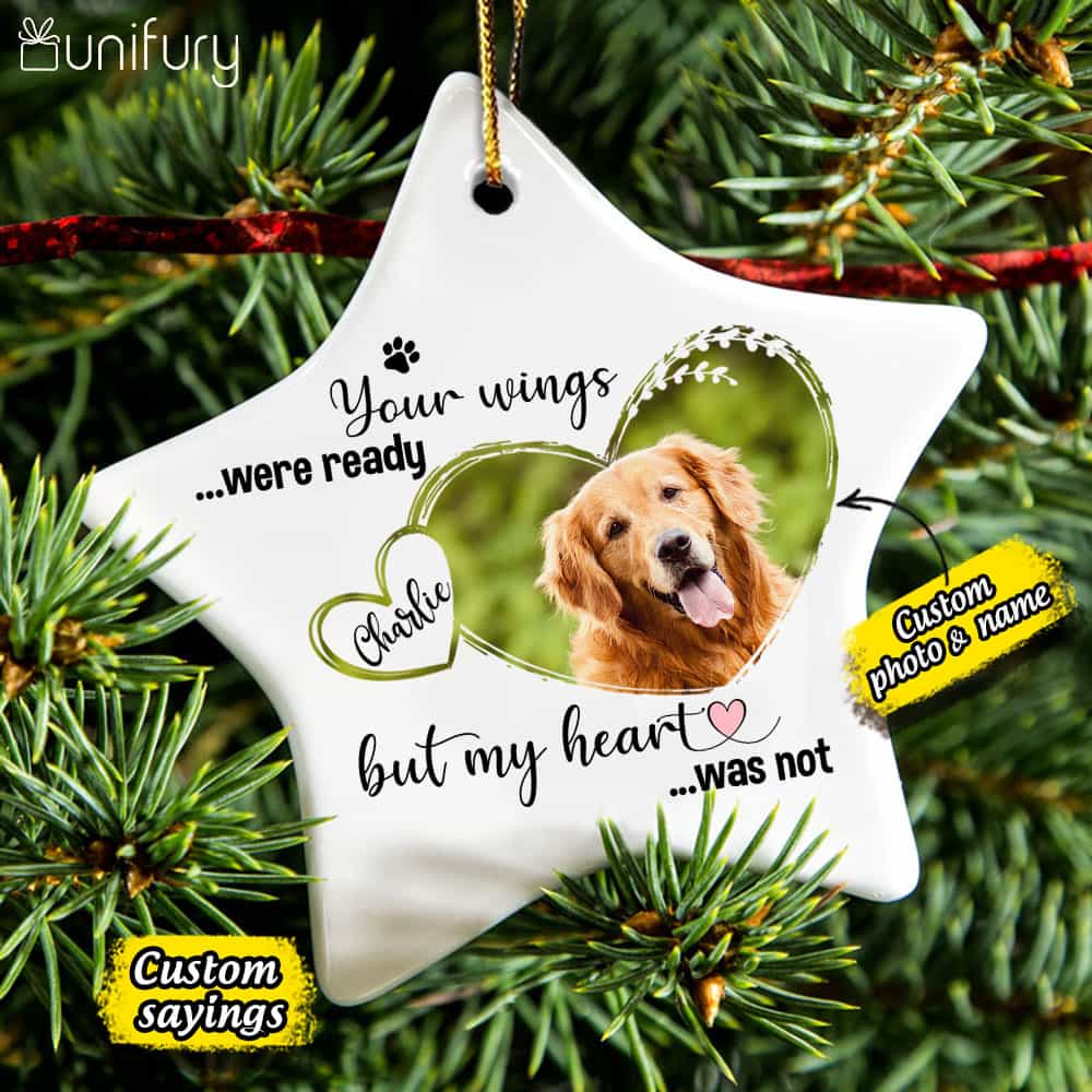 Dog Memorial Ornament - Cat Memorial Ornament - Custom Photo & Sayings - Personalized Christmas Ceramic Ornament - (Printed On Both Sides)