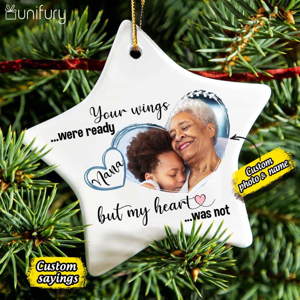 Personalized Memorial Christmas Ceramic Ornaments for lost loved one (PRINTED ON BOTH SIDES) - Custom photo & sayings