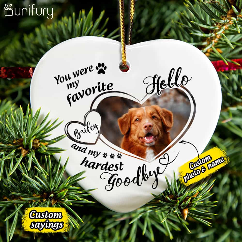 Dog Memorial Ornament - Cat Memorial Ornament - Custom Photo & Sayings - Personalized Christmas Ceramic Ornament - (Printed On Both Sides)