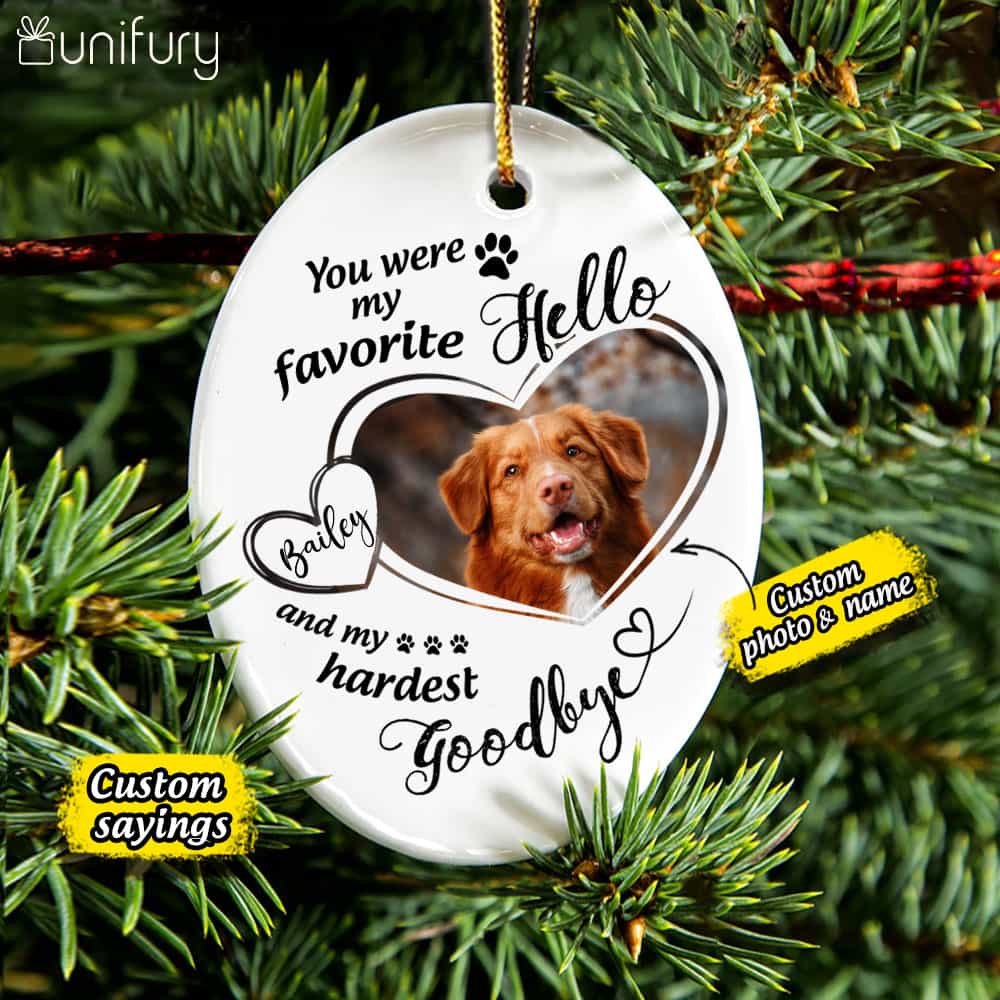 Dog Memorial Ornament - Cat Memorial Ornament - Custom Photo & Sayings - Personalized Christmas Ceramic Ornament - (Printed On Both Sides)