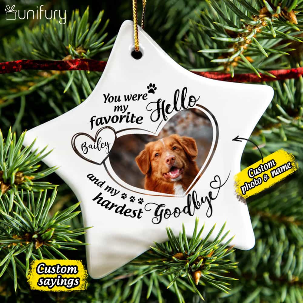 Dog Memorial Ornament - Cat Memorial Ornament - Custom Photo & Sayings - Personalized Christmas Ceramic Ornament - (Printed On Both Sides)