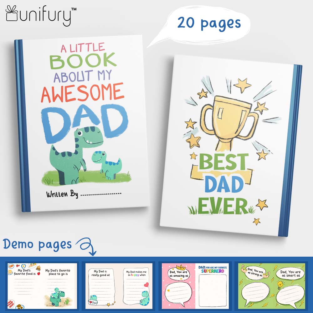 A Little Book About My Awesome Dad - Fill In The Blank Hardcover Book With Prompts For Kids to Fill with their Own Words, Drawings and Pictures - Saurus