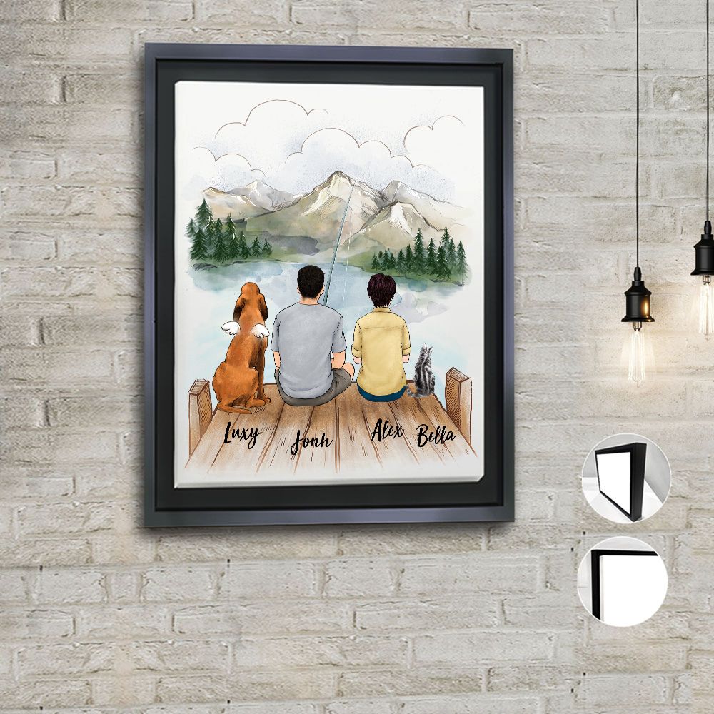 Personalized gifts for the whole family with dog, cat framed canvas - UP TO 5 - Fishing