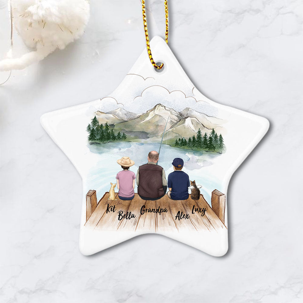 Personalized Family Ornament With Dog & Cat - Custom Ceramic Ornament - Personalized Gifts, Christmas Gifts For Family, Dog Cat Lovers, Fishing Lovers