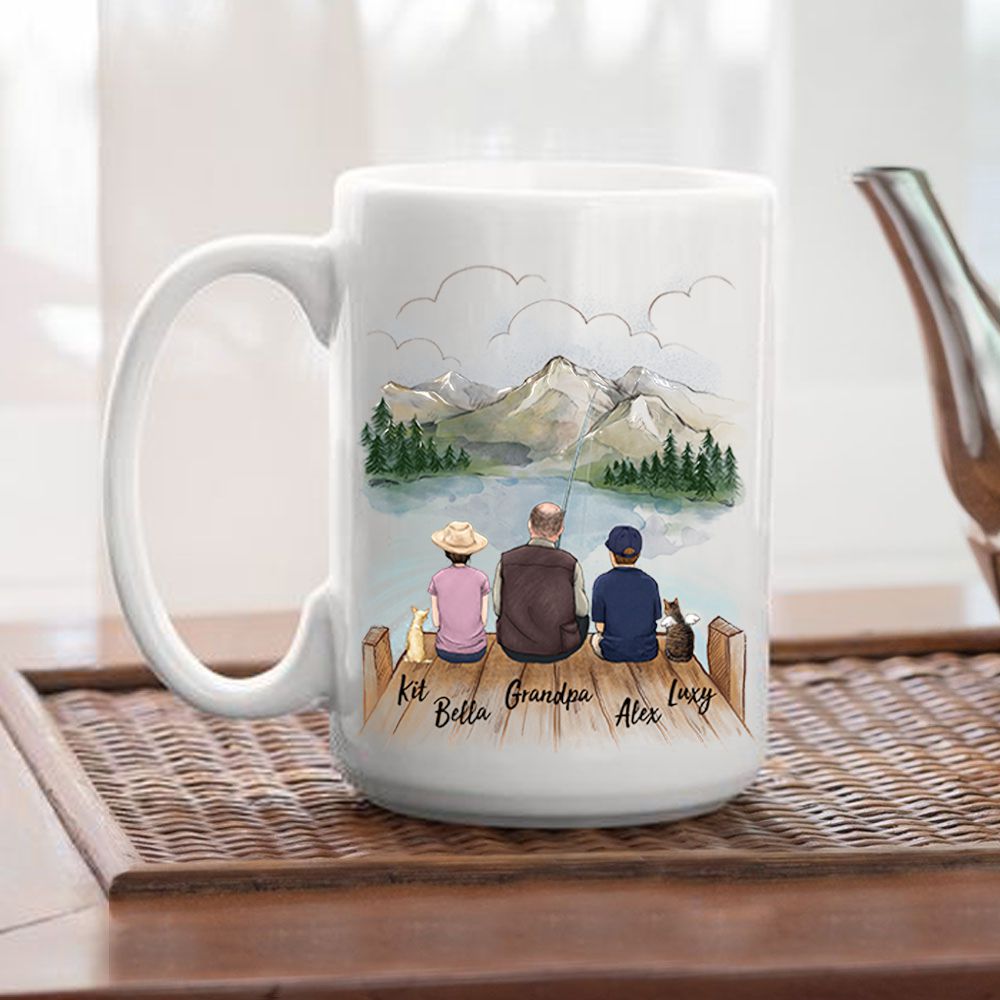 Custom Dog Mug - Personalized Cat Mug - Family With Dog, Cat Coffee Mug - Gifts For Fishing Lovers
