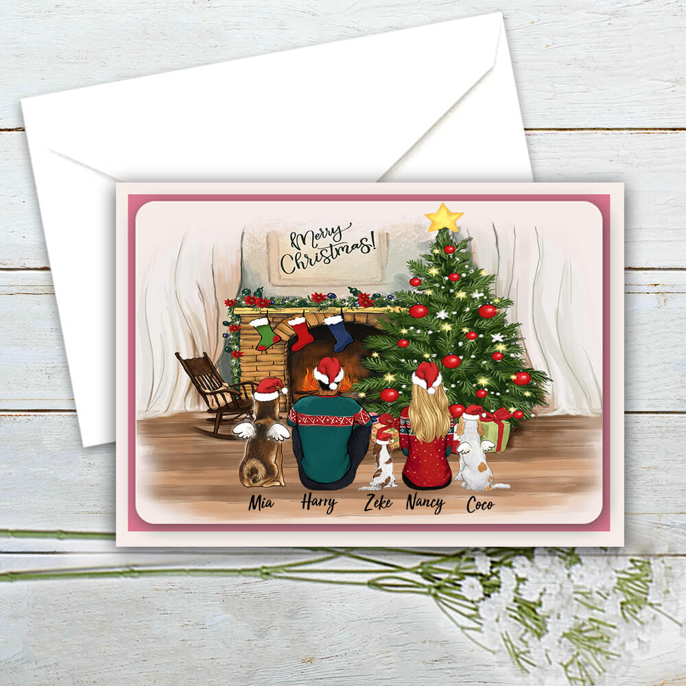 Personalized Christmas Postcard gifts for dog lovers - DOG & COUPLE - Christmas