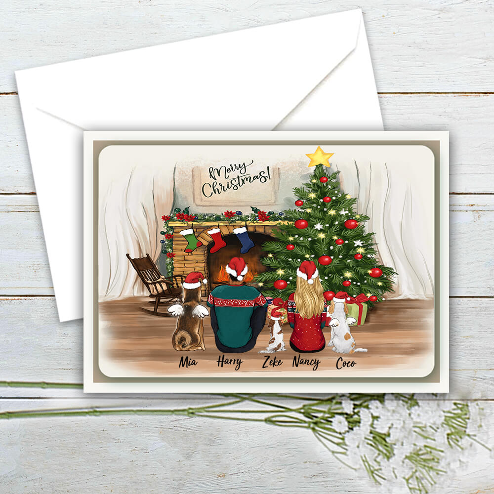 Personalized Christmas Postcard gifts for dog lovers - DOG & COUPLE - Christmas
