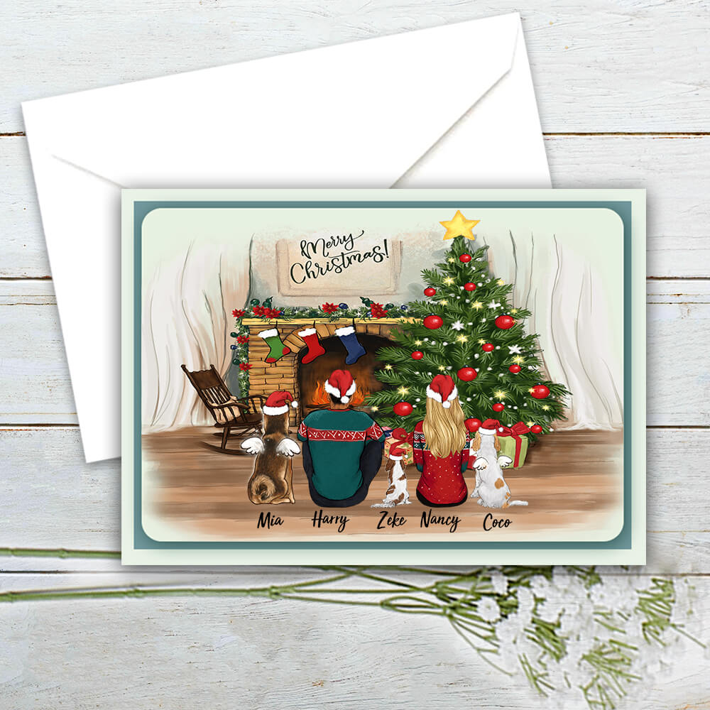 Personalized Christmas Postcard gifts for dog lovers - DOG & COUPLE - Christmas