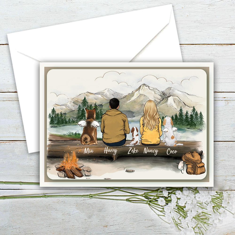 Personalized Christmas Postcard gifts for dog lovers - DOG & COUPLE - Hiking