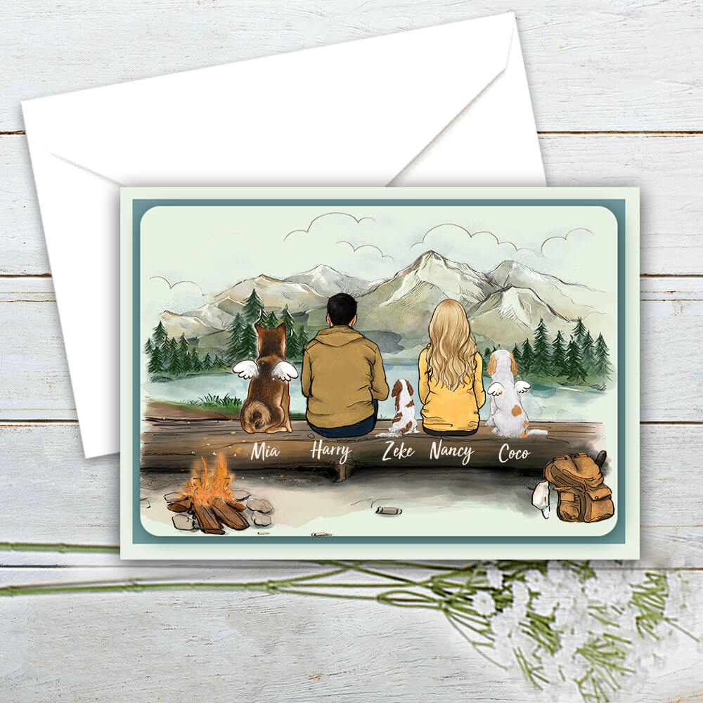 Personalized Christmas Postcard gifts for dog lovers - DOG & COUPLE - Hiking