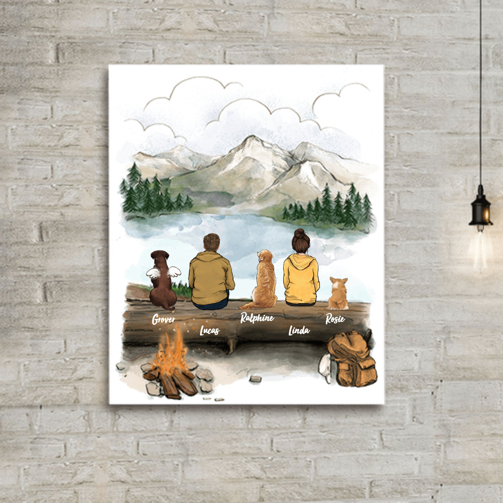 Dog Family Portrait - Custom Dog Canvas Print Wall Art - Gifts For Dog Lovers - DOG & COUPLE - Hiking Mountain Canvas Prints