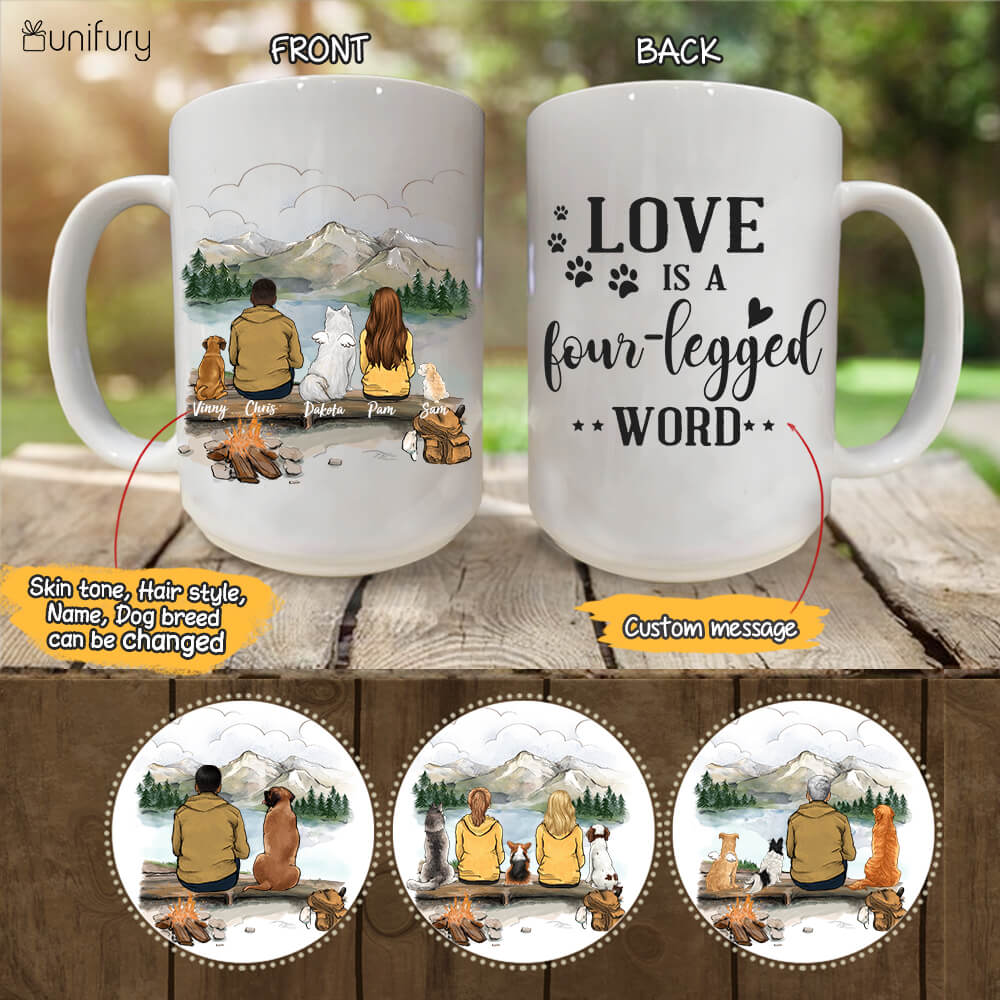 Personalized Dog Mug - Mountain Hiking Dog & Couple - Custom Message - Gifts For Dog Lovers