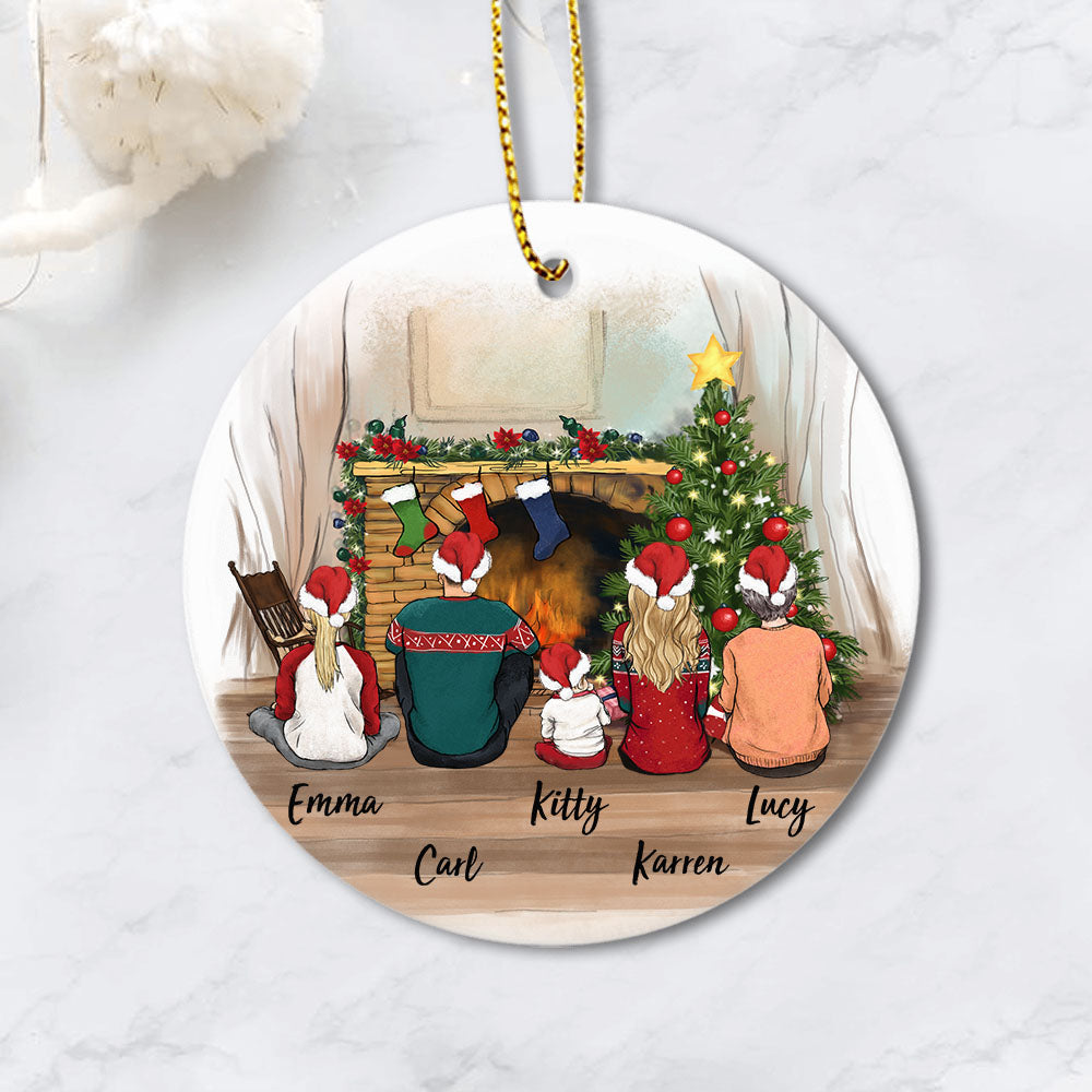 Personalized Family Christmas Ornaments, Christmas Family Portrait Ceramic Ornaments - Christmas Gifts For Mom, Dad  (Printed On Both Sides) - Up To 5 People