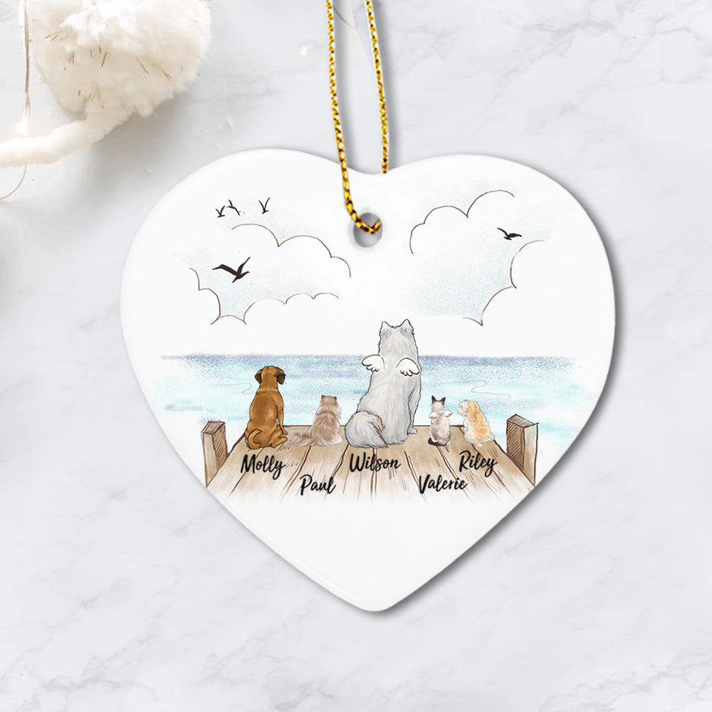 Personalized Dog And Cat Christmas Ornament - Wooden Dock - Heart