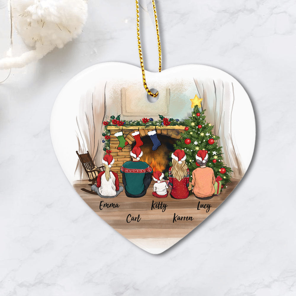 Personalized Family Christmas Ornaments, Christmas Family Portrait Ceramic Ornaments - Christmas Gifts For Mom, Dad  (Printed On Both Sides) - Up To 5 People