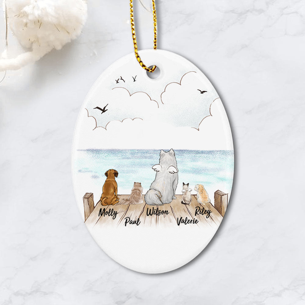 Personalized Dog And Cat Christmas Ornament - Wooden Dock - Oval