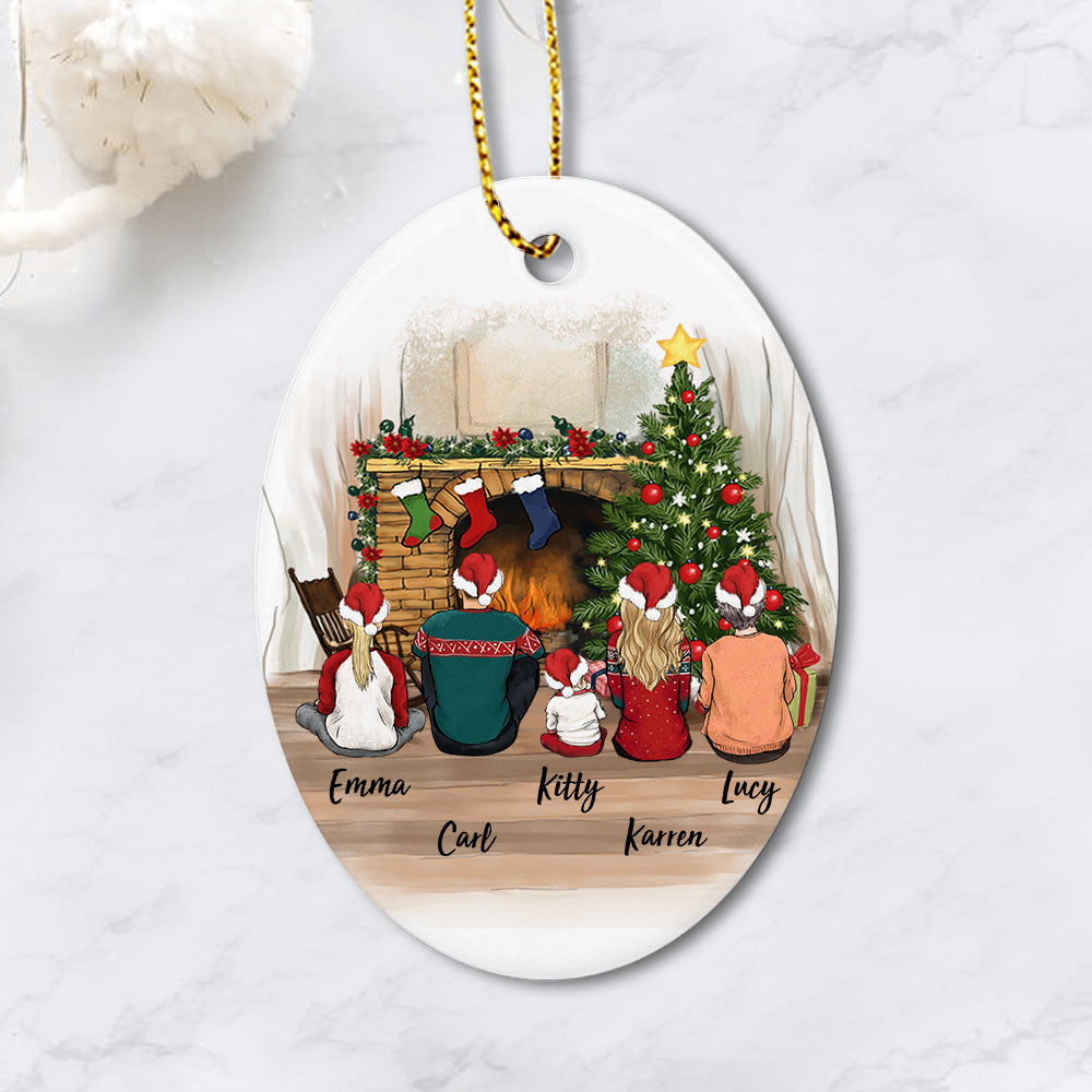 Personalized Family Christmas Ornaments, Christmas Family Portrait Ceramic Ornaments - Christmas Gifts For Mom, Dad  (Printed On Both Sides) - Up To 5 People