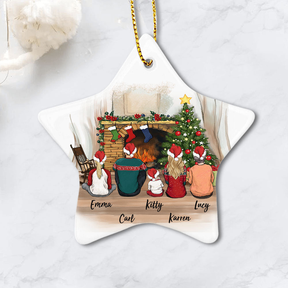 Personalized Family Christmas Ornaments, Christmas Family Portrait Ceramic Ornaments - Christmas Gifts For Mom, Dad  (Printed On Both Sides) - Up To 5 People