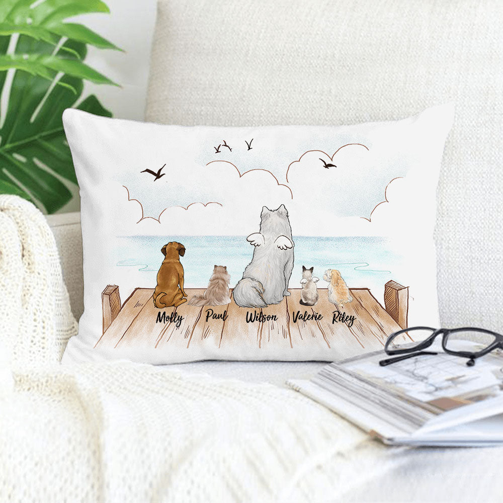 Personalized custom dog & cat Throw Pillow - Wooden Dock - 13x19in