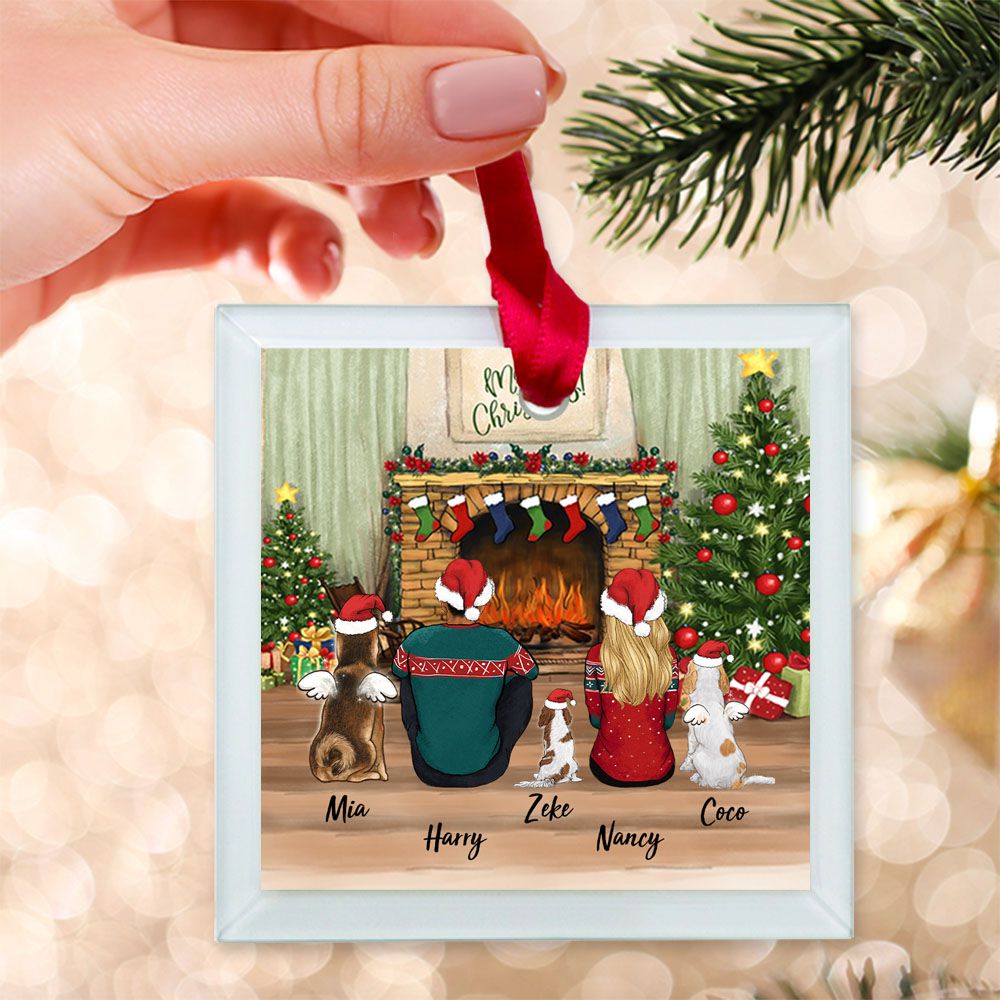 Personalized Christmas Glass Square Ornament gifts for dog lovers - DOG & COUPLE
