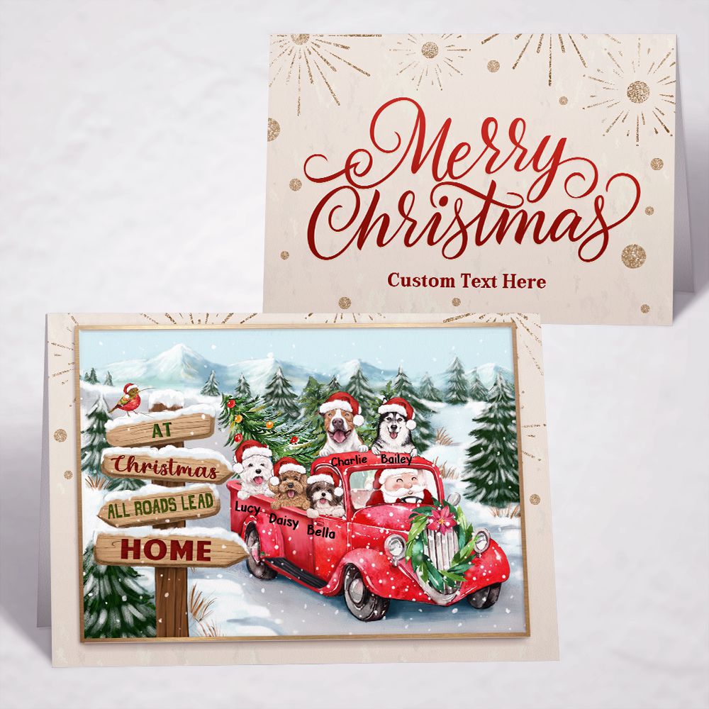 Printable Digital File For Folded Greeting Card - Personalized Christmas gift ideas for dog cat lovers - At Christmas All Roads Lead Home - Digital PNG Download