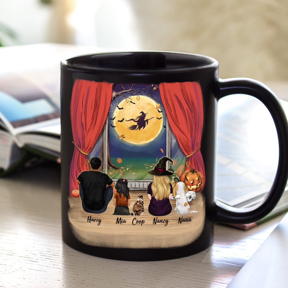 Personalized Halloween Coffee Mug  gifts the whole family with dog, cat - Halloween Night