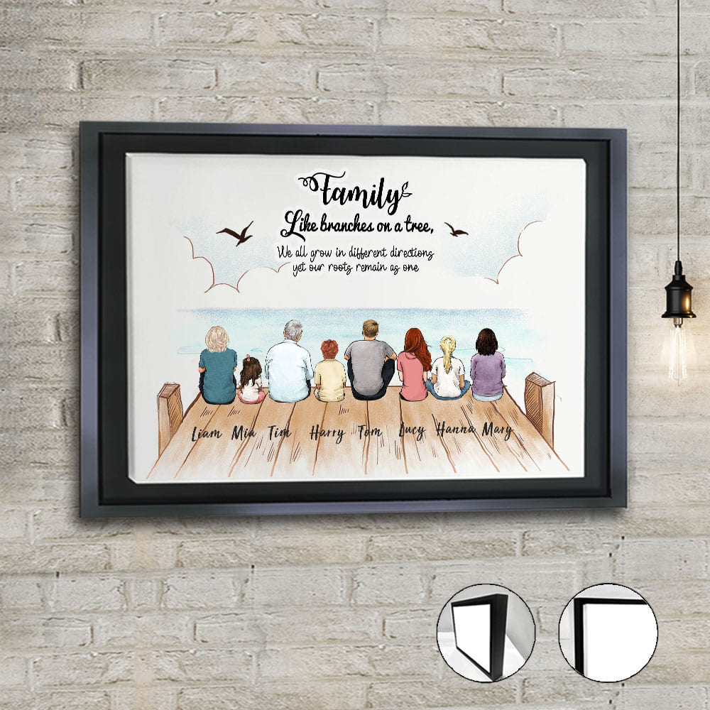 Family Framed Canvas Art with Custom Quote - Family like branches on a tree, we all grow in different directions yet our roots remain as one.,