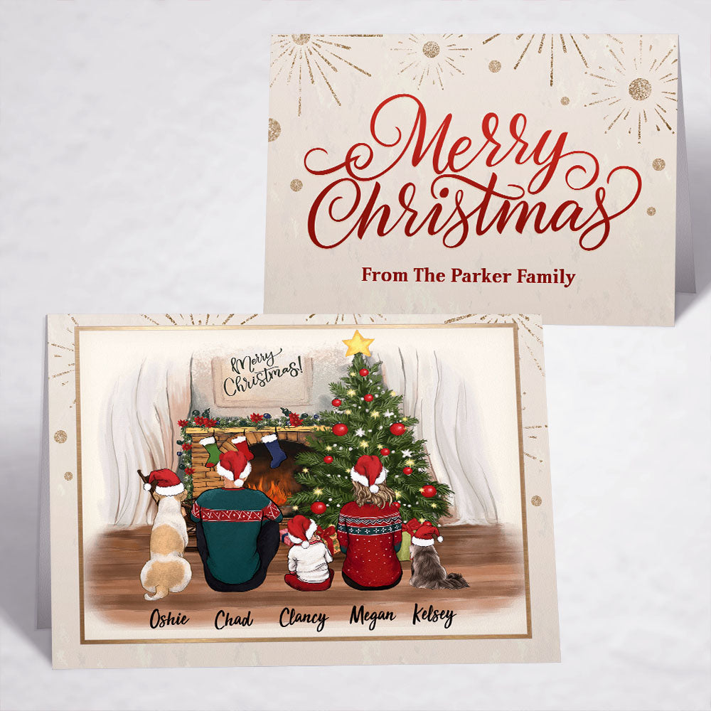 Printable Digital File For Folded Greeting Card - Personalized Christmas gift ideas with the whole family & dogs & cats - UP TO 5 - Merry Christmas - Digital PNG Download