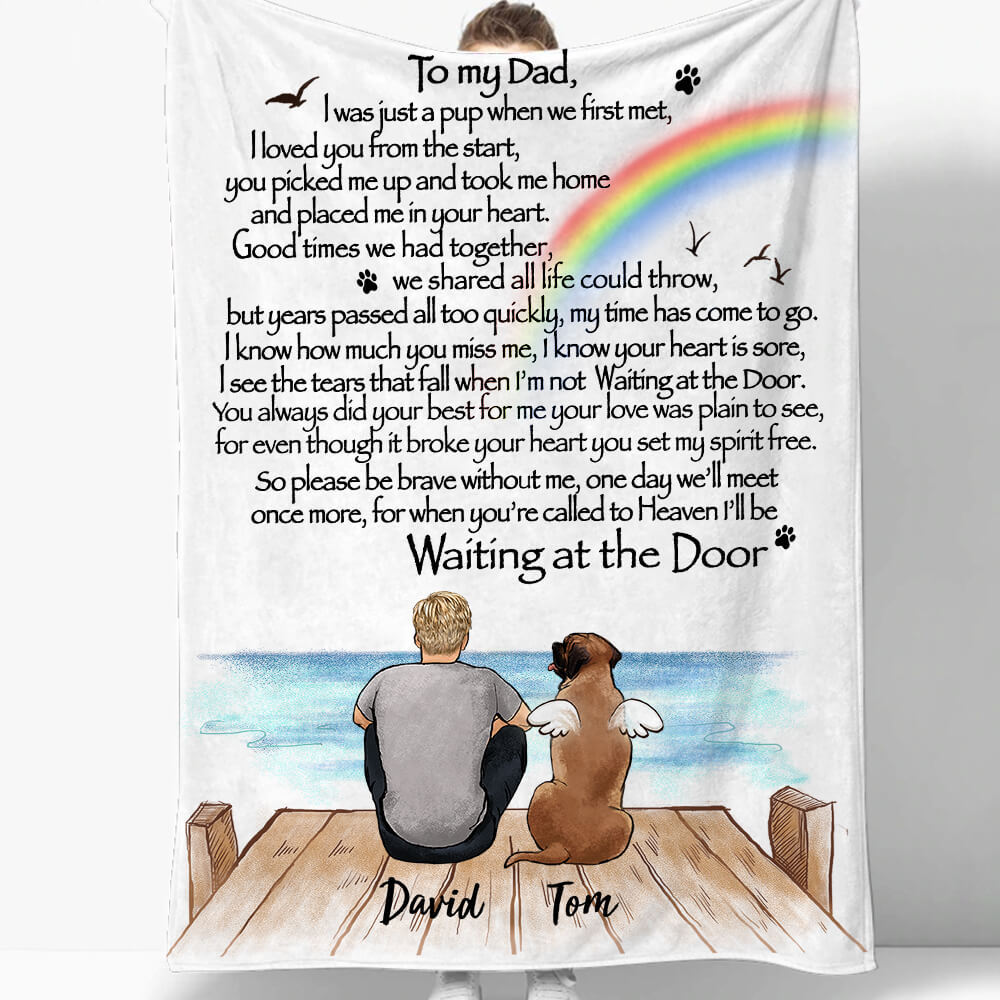 Personalized dog memorial gifts Fleece Blanket Waiting at the Door - Rainbow bridge