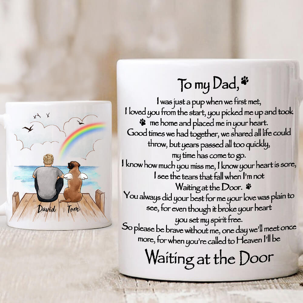 Personalized dog memorial gifts - Coffee Mug Waiting at the Door - Rainbow bridge