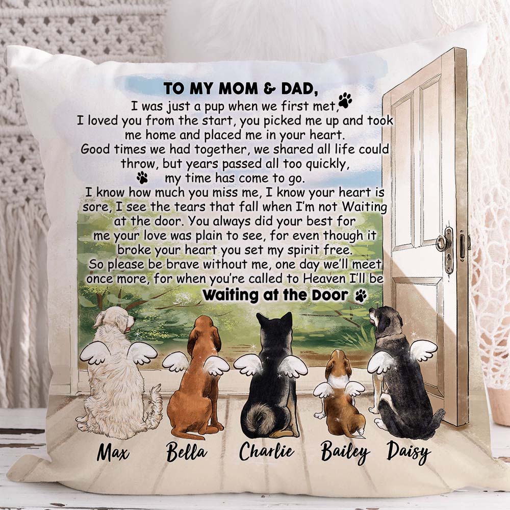 Personalized dog memorial gifts Throw Pillow Waiting at the Door