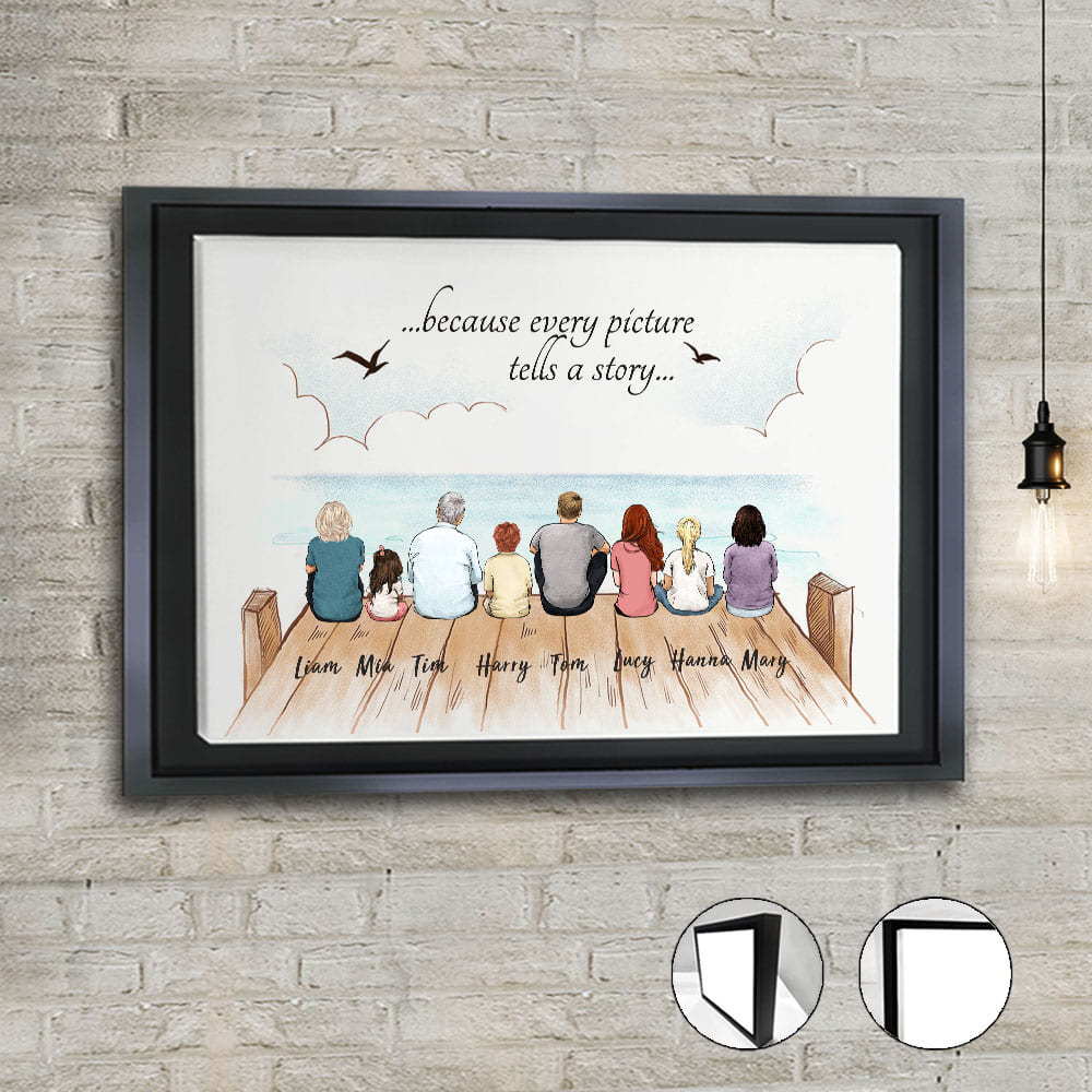 Family Framed Canvas Art with Custom Quote -  ...because every picture tells a story...,