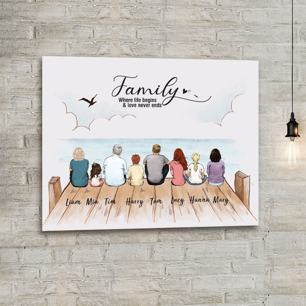 Custom Family Canvas - Family where life begins and love never ends