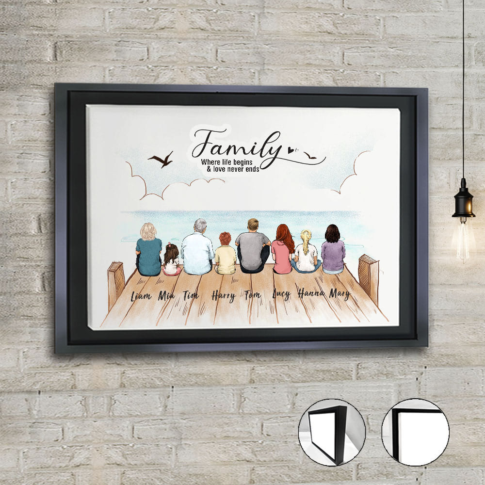 Family Framed Canvas Art with Custom Quote - Family where life begins and love never ends,