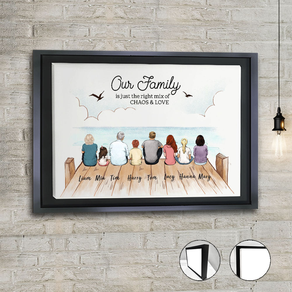 Family Framed Canvas Art with Custom Quote - Our family is the right mix of Chaos & Love.,