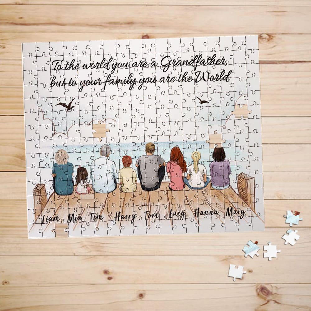 Personalized puzzle gifts for the whole family with custom message - UP TO 8 PEOPLE - Wooden dock