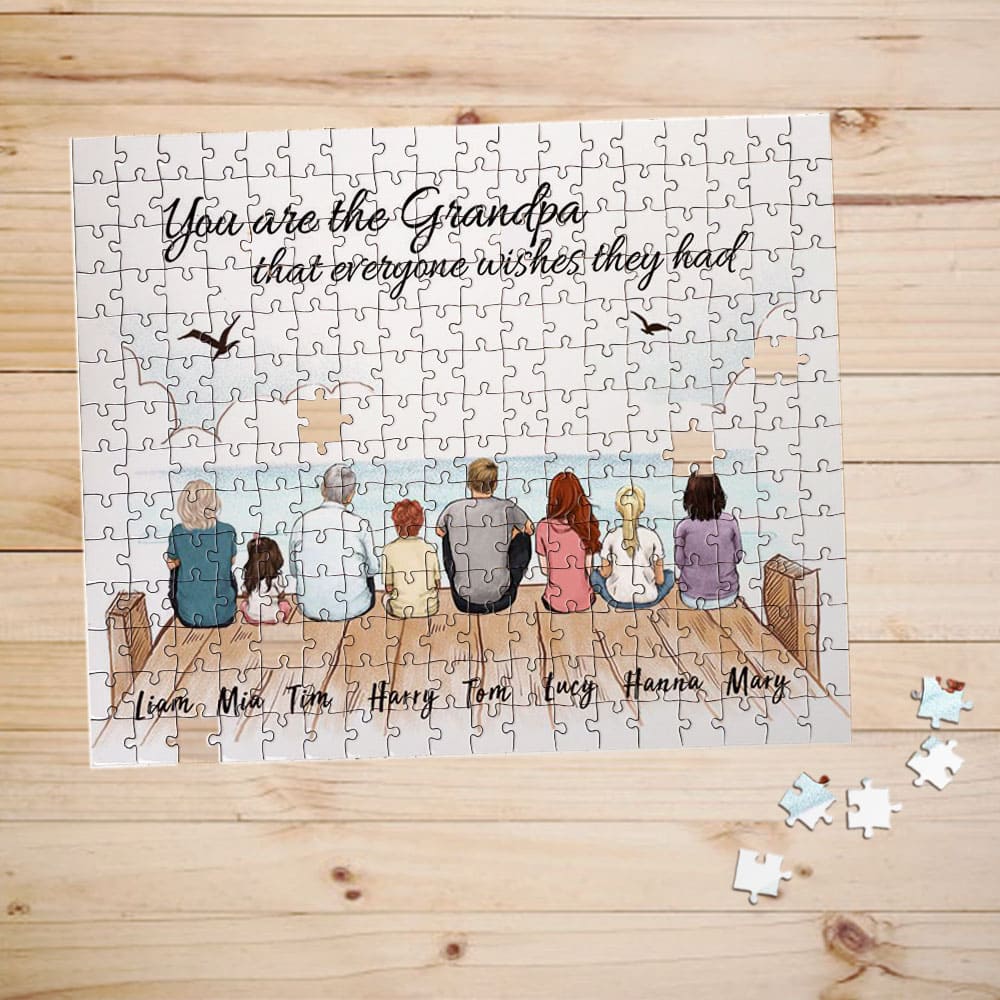Personalized puzzle gifts for the whole family with custom message - UP TO 8 PEOPLE - Wooden dock