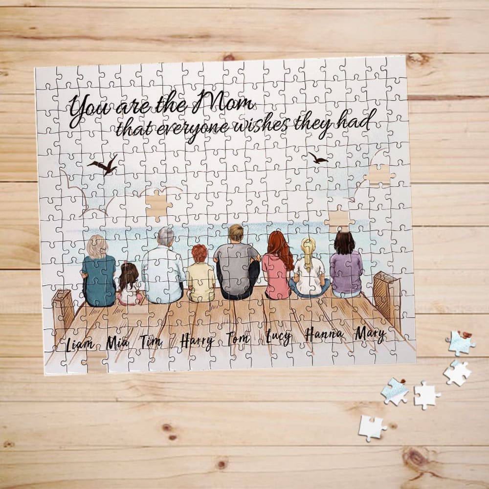 Personalized puzzle gifts for the whole family with custom message - UP TO 8 PEOPLE - Wooden dock
