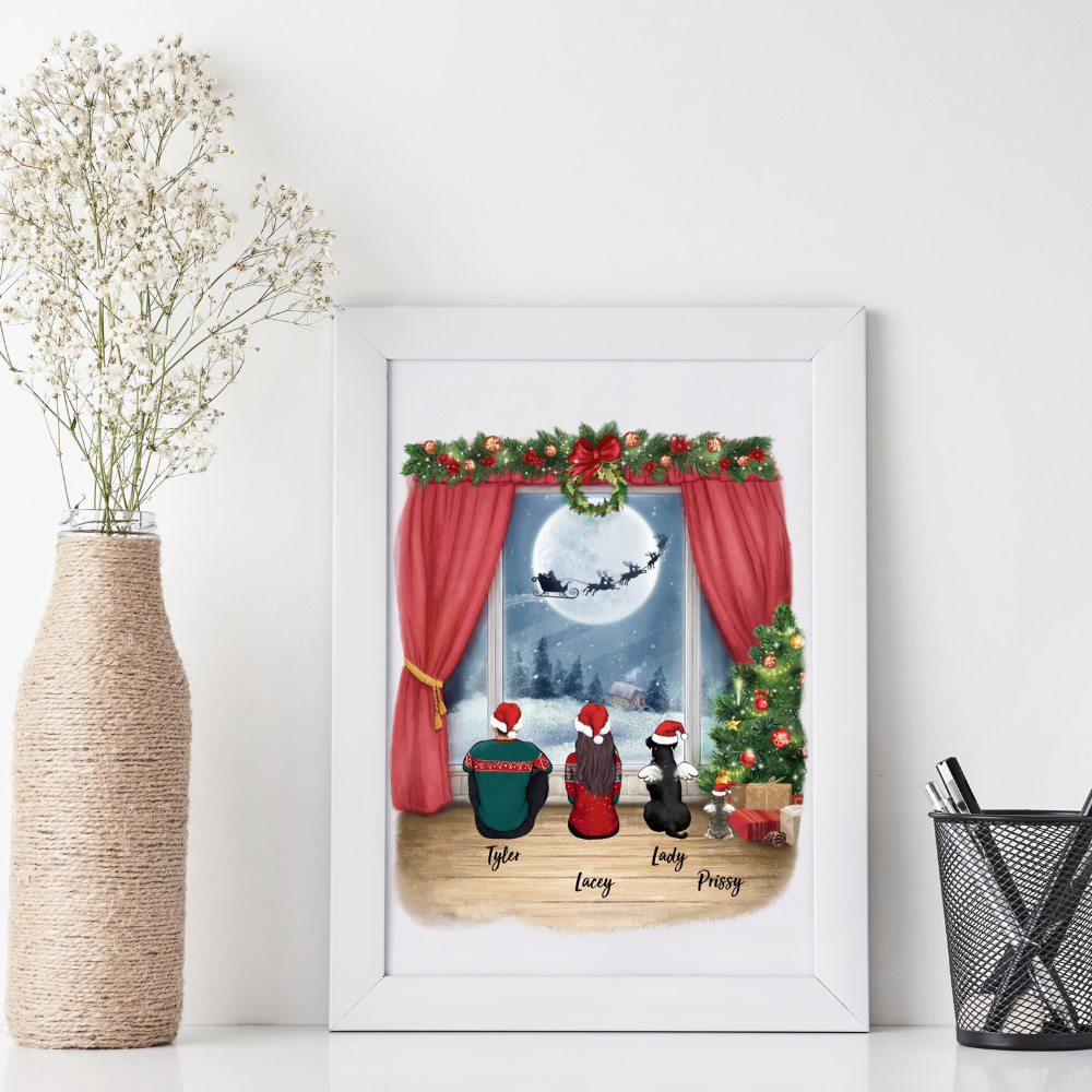 Printable Digital File - Personalized gifts for the whole family with dog, cat - UP TO 5 PEOPLE & PETS - Waiting for Santa - Digital PNG Download