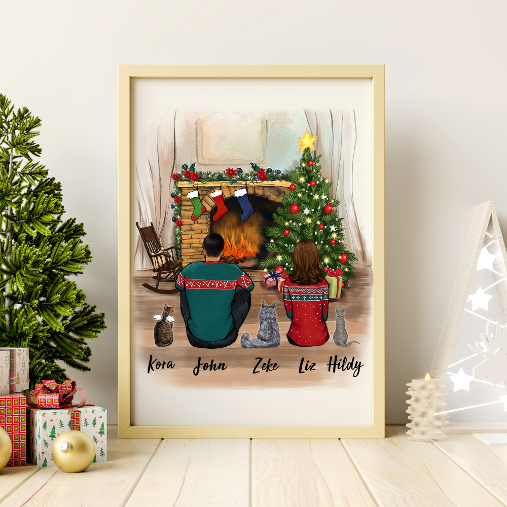 Printable Digital File - Personalized Christmas gift for cat lovers - CAT & COUPLE - 2412 - Digital PNG Download