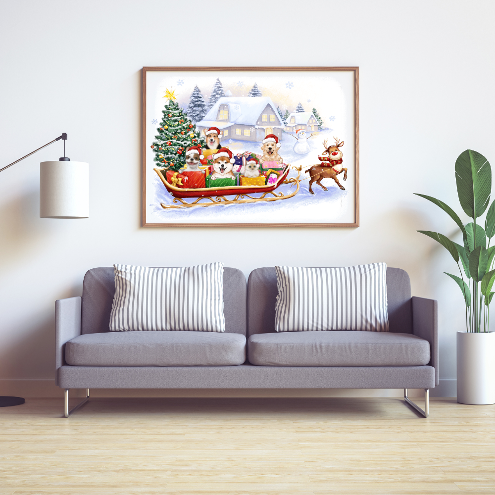 Printable Digital File - Personalized gifts for the dog cat lovers - Christmas Reindeer Sleigh - Digital PNG Download